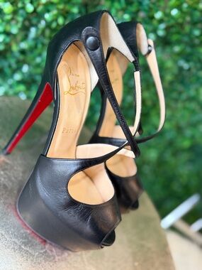 New Christian Louboutin EXAGONA 160 Black Heels Pumps sz 37.5